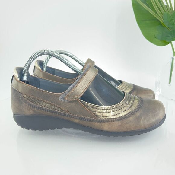 Naot Women Kirei Mary Jane Shoe Size 41 10 Flat Brown Gold Metallic Cork Insole - Picture 3 of 13